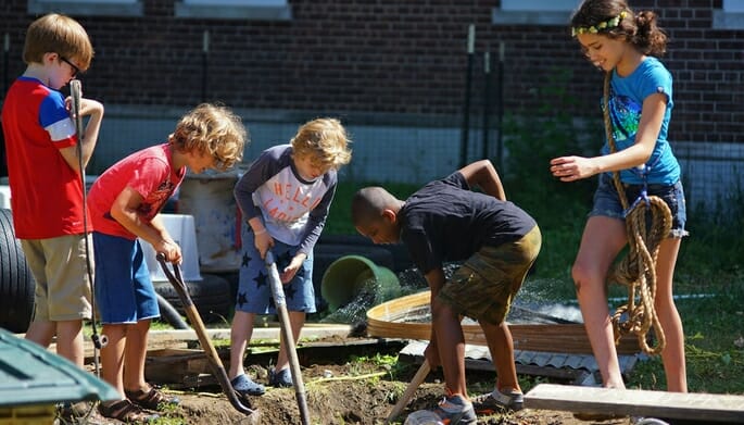 This playground encourages kids to use tools, get dirty, and let their imaginations run wild