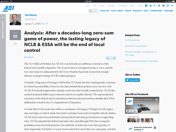 Analysis: After a decades-long zero-sum game of power, the lasting legacy of NCLB & ESSA will be the end of local control